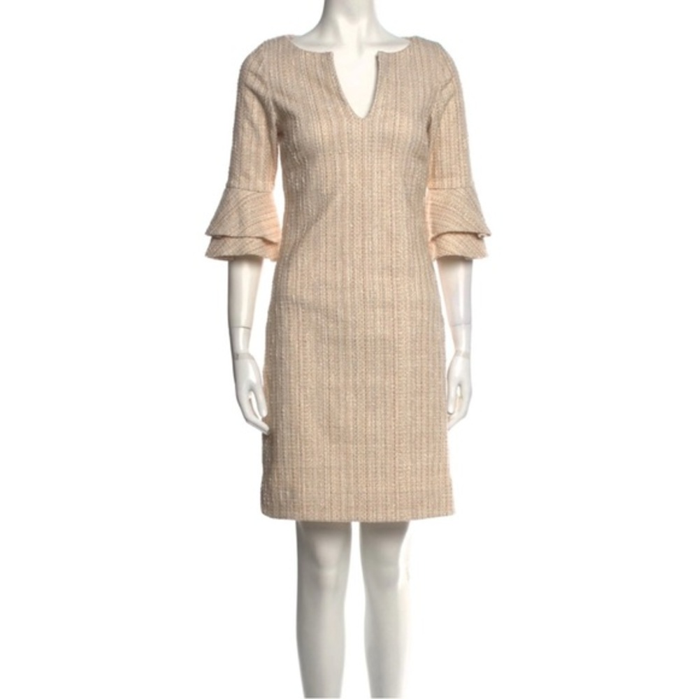 CK Bradley "Hazel" Tweed V-Neck Shift Dress Gold Threading Medium Quiet Luxury